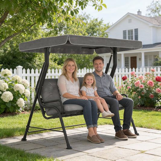 Portofino 3-Seater Garden Swing Seat, Outdoor Swing Chair with Adjustable Waterproof Canopy, Light Grey