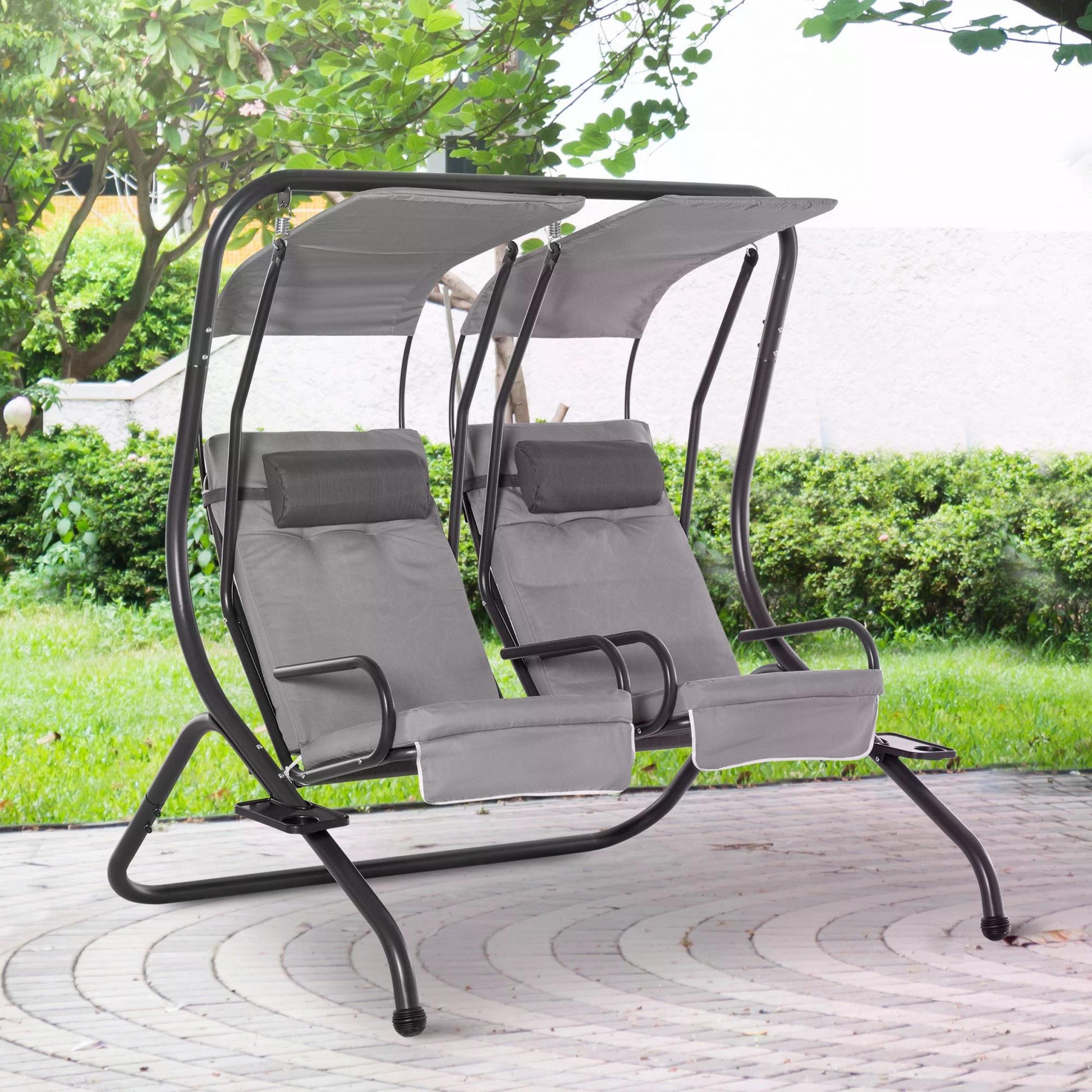 Santorini Canopy Swing 2 Separate Relax Chairs w/ Handrails and Removable Canopy Grey