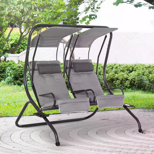 Santorini Canopy Swing 2 Separate Relax Chairs w/ Handrails and Removable Canopy Grey