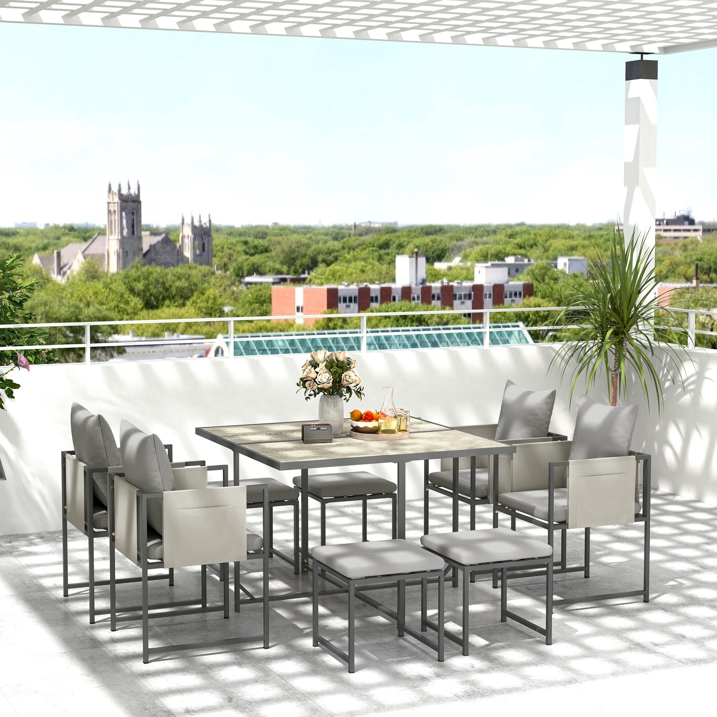 Marbella Nine-Piece Steel Frame Garden Dining Set - Grey