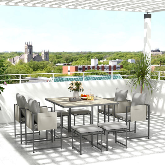 Marbella Nine-Piece Steel Frame Garden Dining Set - Grey