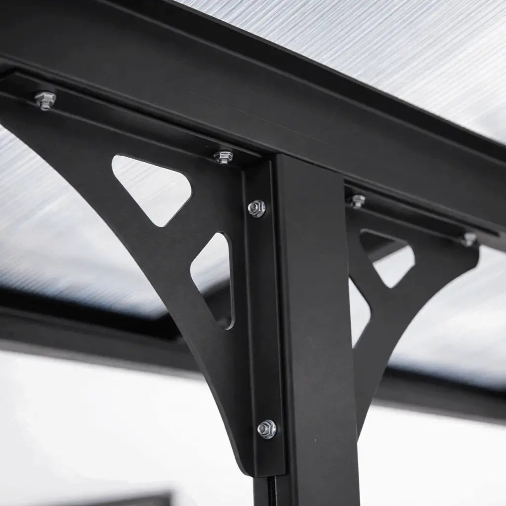 4.35m x 3m Wall Mounted Pergola – Aluminium Frame & Polycarbonate Roof – Grey Patio Cover