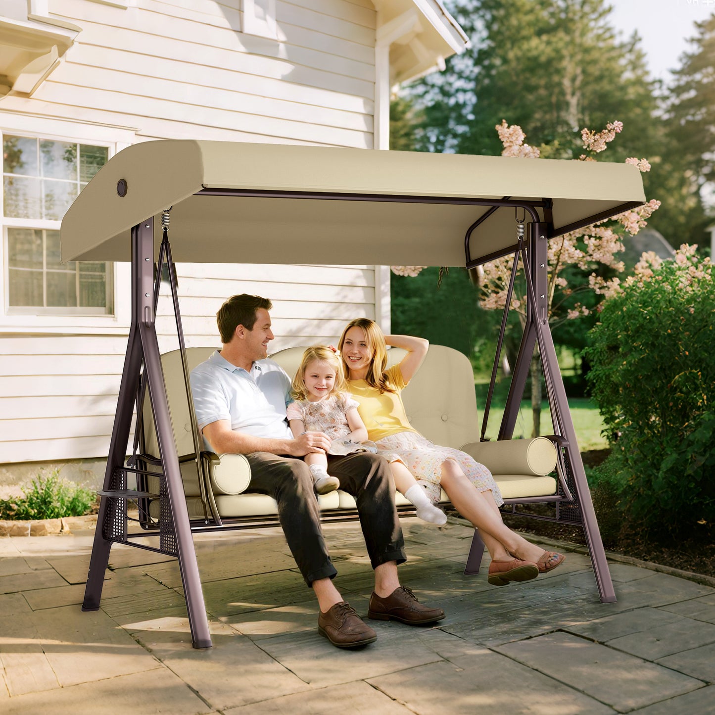 Santorini Three-Seater Garden Swing Chair - Brown