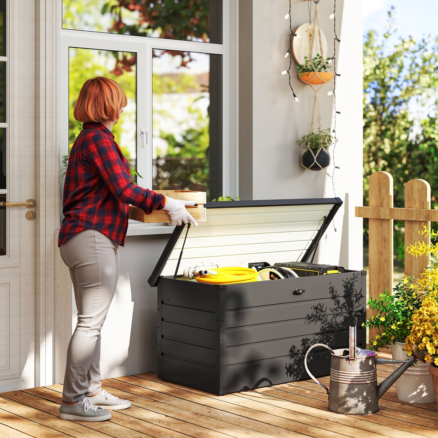 Outsunny - 311L Galvanised Steel Garden Storage Box, Lockable, Dark Grey