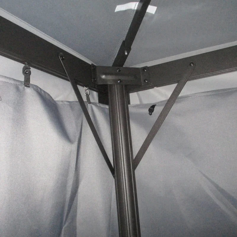 3.9m x 2.9m Dark Grey Aluminium Garden Pavilion – Double Roof Gazebo Canopy with Privacy Curtains, Insect Mesh Netting & Party Shelter Tent