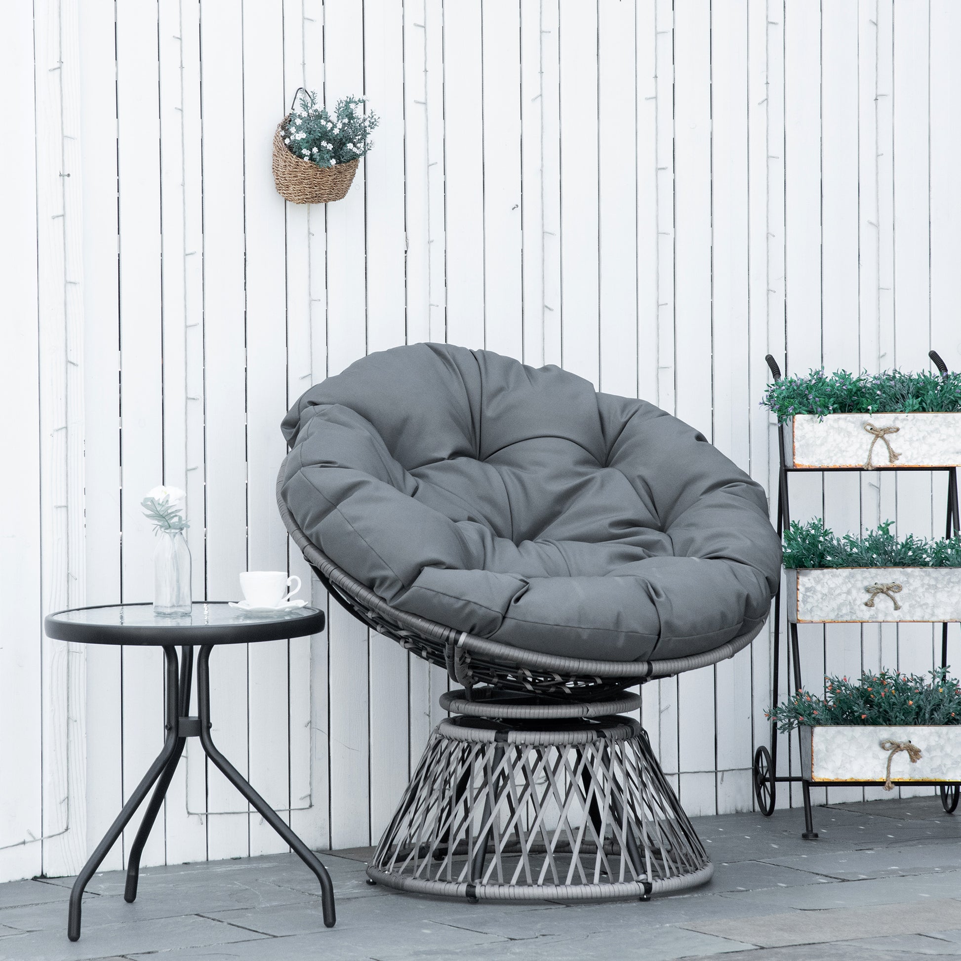 Sorrento 360° Swivel Rattan Papasan Moon Bowl Chair Round Lounge Garden Wicker Basket Seat with Padded Cushion