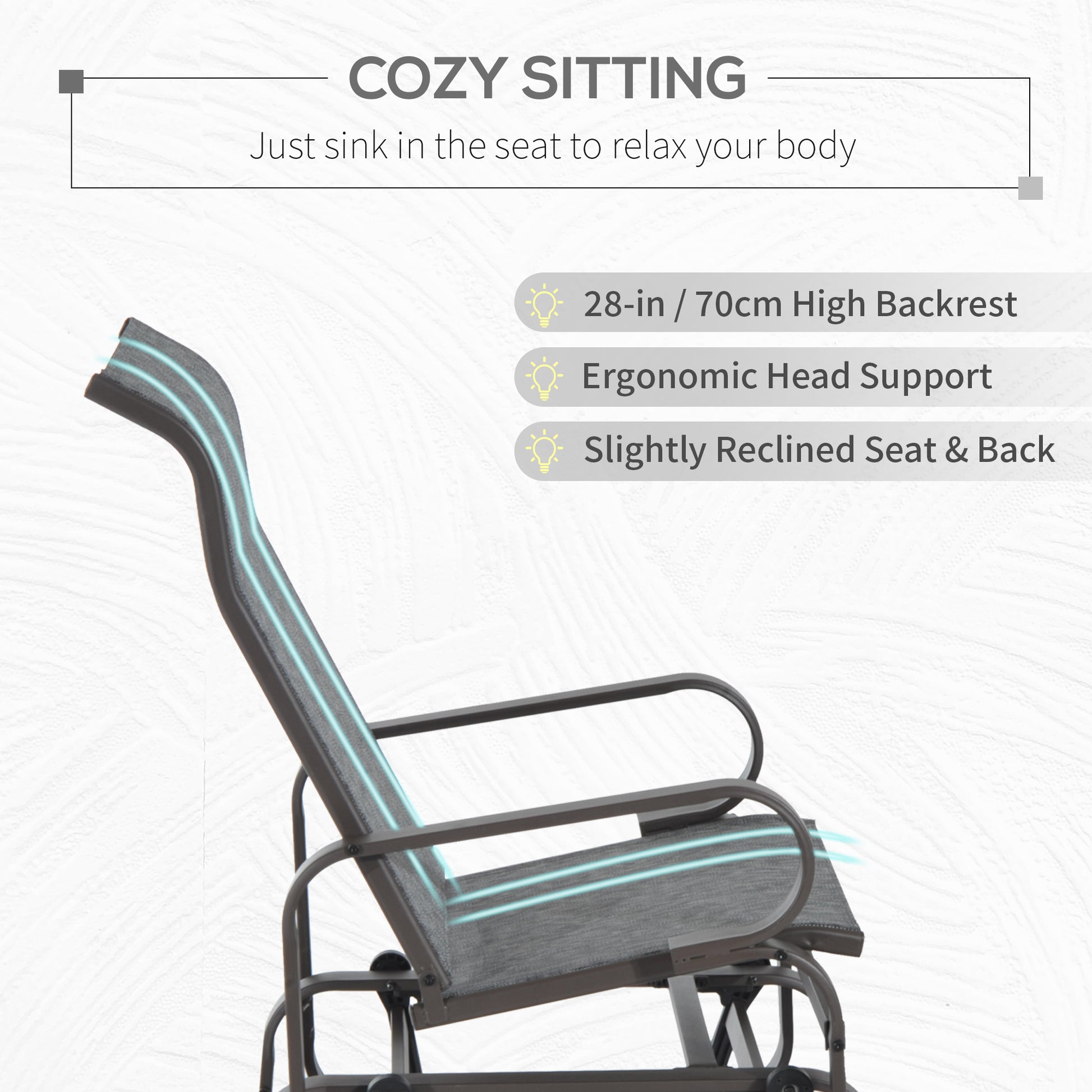 Outsunny Outdoor Gliding Rocking Chair with Sturdy Metal Frame Garden Comfortable Swing Chair, Grey & Brown