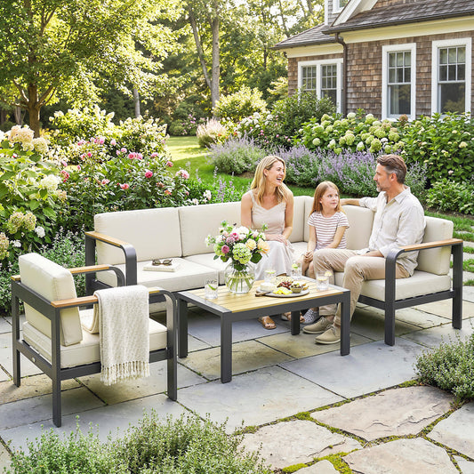 Portofino 3 Piece Garden Furniture Set with L-Shaped Sofa, Armchair and Coffee Table