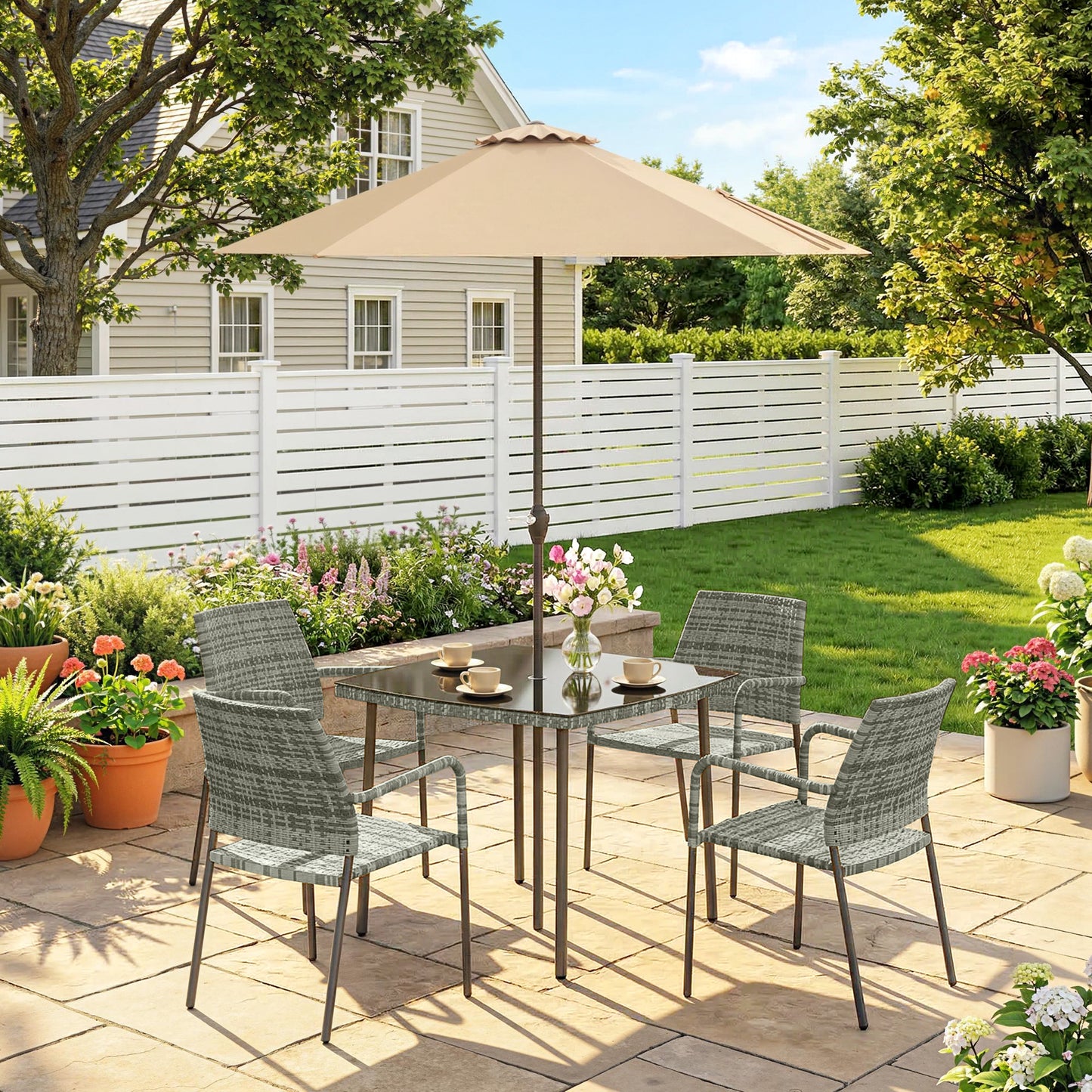 Riviera 4 Seater Rattan Dining Set with Parasol