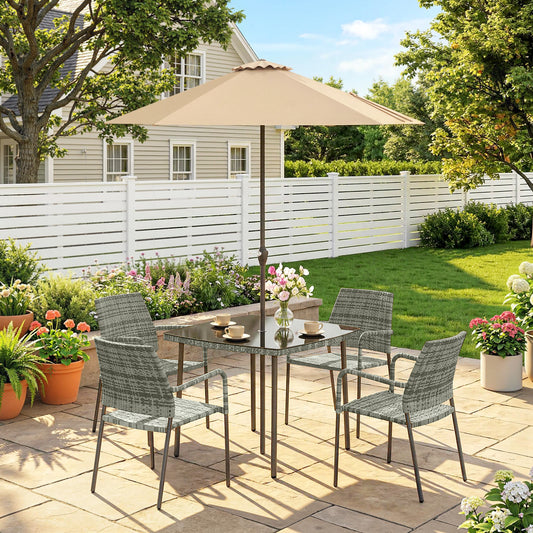 Riviera 4 Seater Rattan Dining Set with Parasol