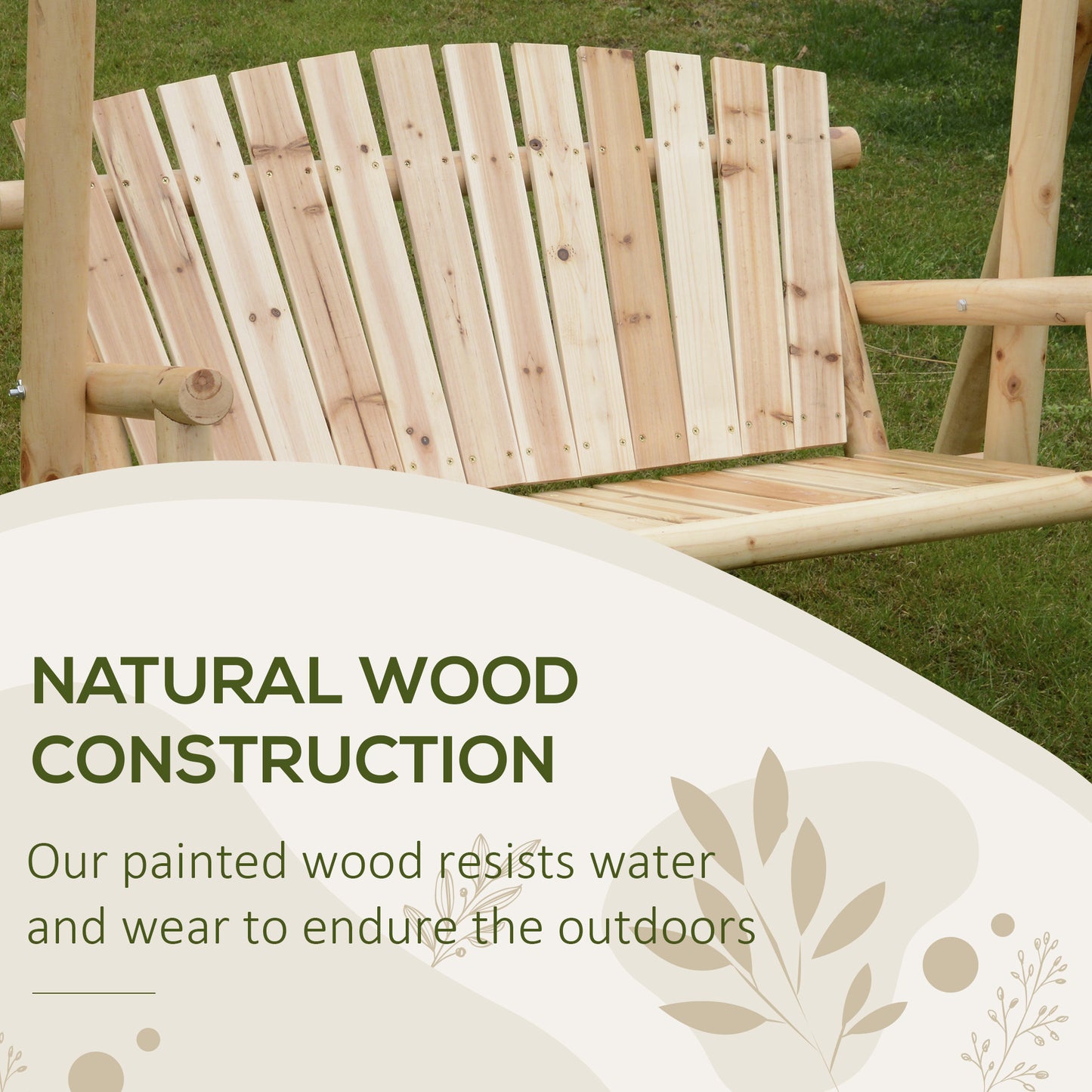 Outsunny 2 Seater Wooden Garden Swing Chair, Larch Wood Porch Swing Seat Bench Lounger for Outdoor Patio Garden, 300kg Capacity