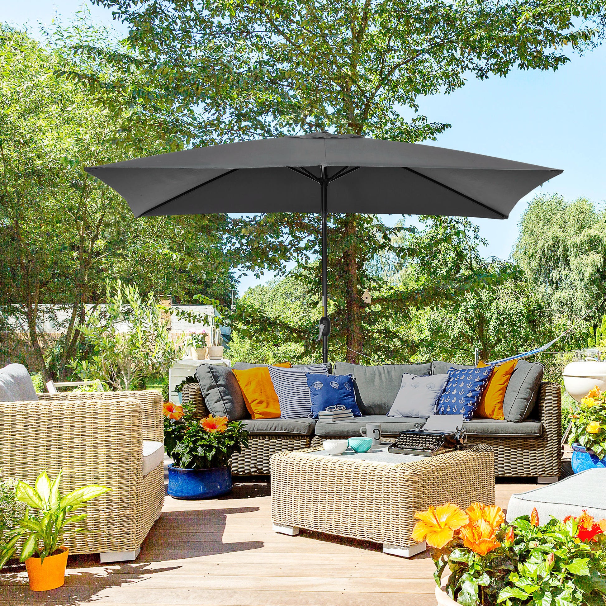 3x2m Garden Parasol Umbrella with Aluminium Pole, Tilt and Crank