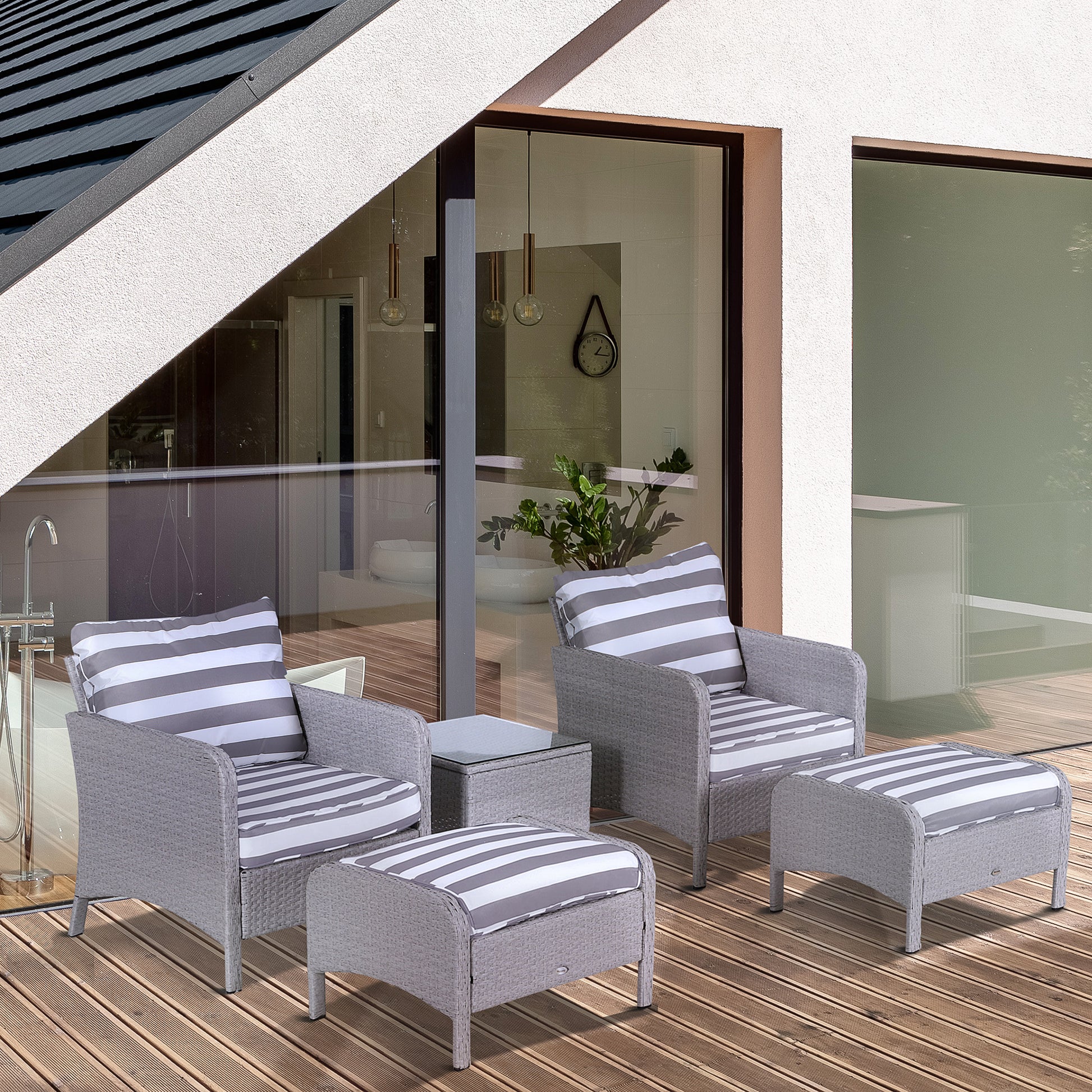 Riviera 5 Piece PE Rattan Garden Furniture Set with 10cm Thick Padded Cushions