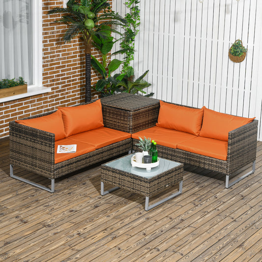 Amalfi 4 Piece Rattan Garden Furniture Set, Outdoor Corner Sofa Set with Storage Table, Loveseats
