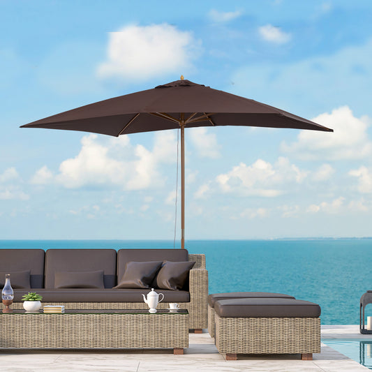 2 x 3m Wooden Garden Parasol Umbrella Outdoor Sun Shade Canopy, Dark Coffee