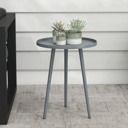 Round Garden Coffee Table, Outdoor Side Table with Rounded Steel Edge, Ø40 x 50H cm, Grey
