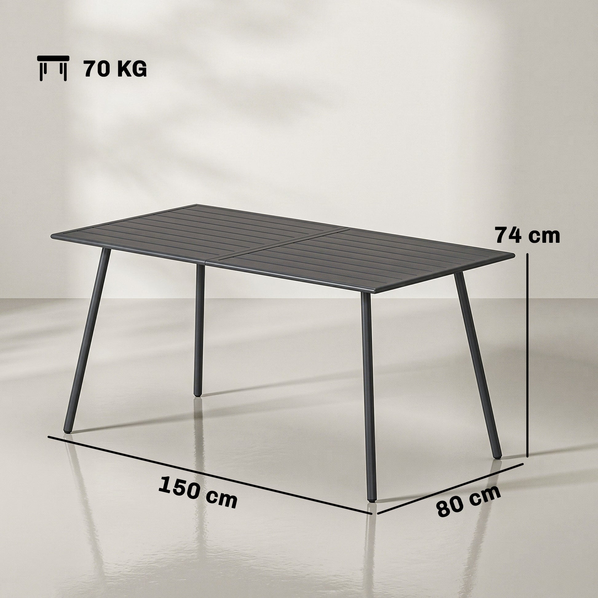 Outsunny Rectangle Garden Table with Slat Top, Steel Frame, Outdoor Table for 6 Person, 150 x 80 x 74 cm, Grey