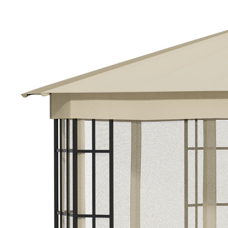 3.65m x 3m Round Hardtop Garden Gazebo with Mesh Netting & Double-Tier Roof