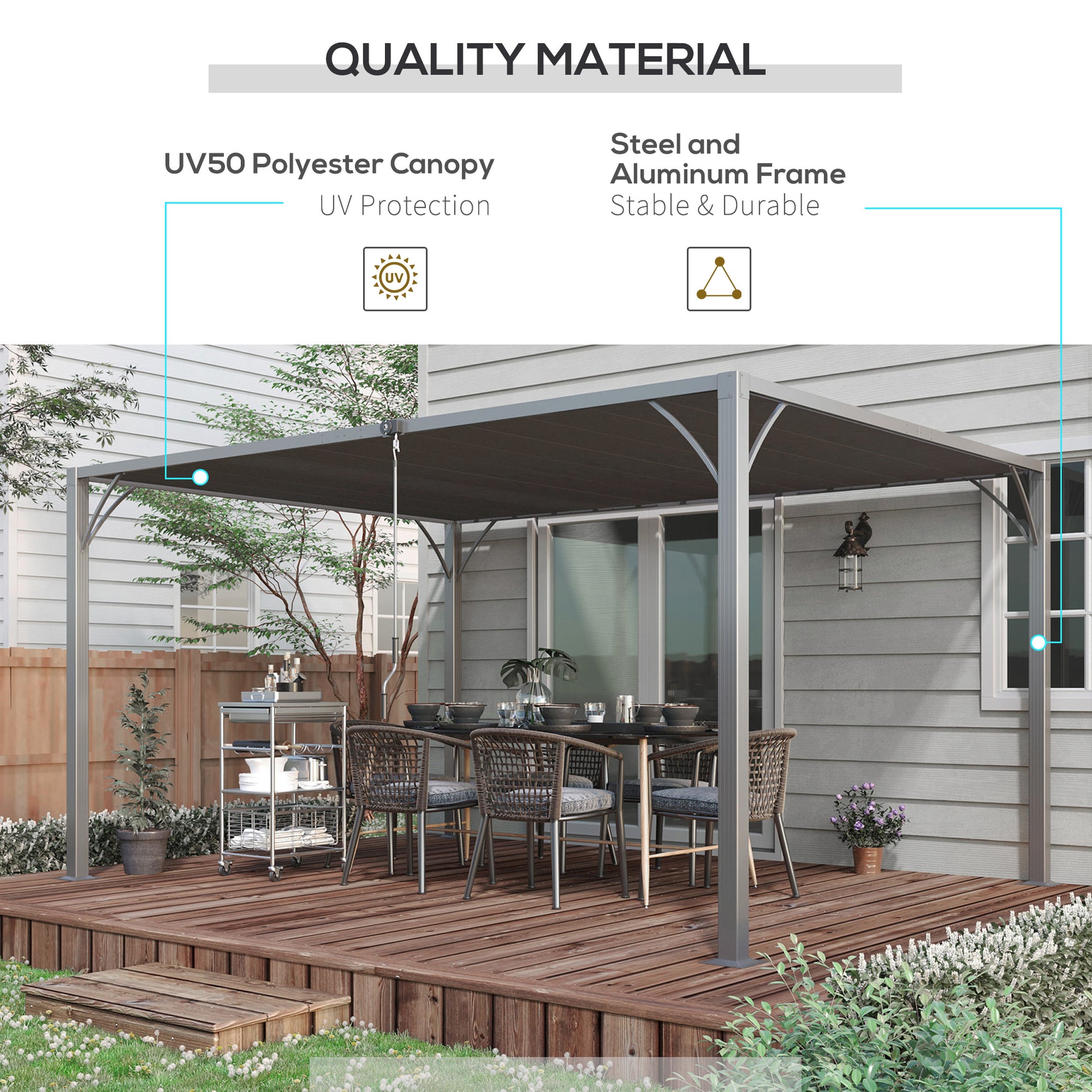 Outsunny 4 x 3(m) Outdoor Pergola with Retractable Roof, Aluminium Louvered Patio Gazebo Canopy for Garden, Patio, Grey