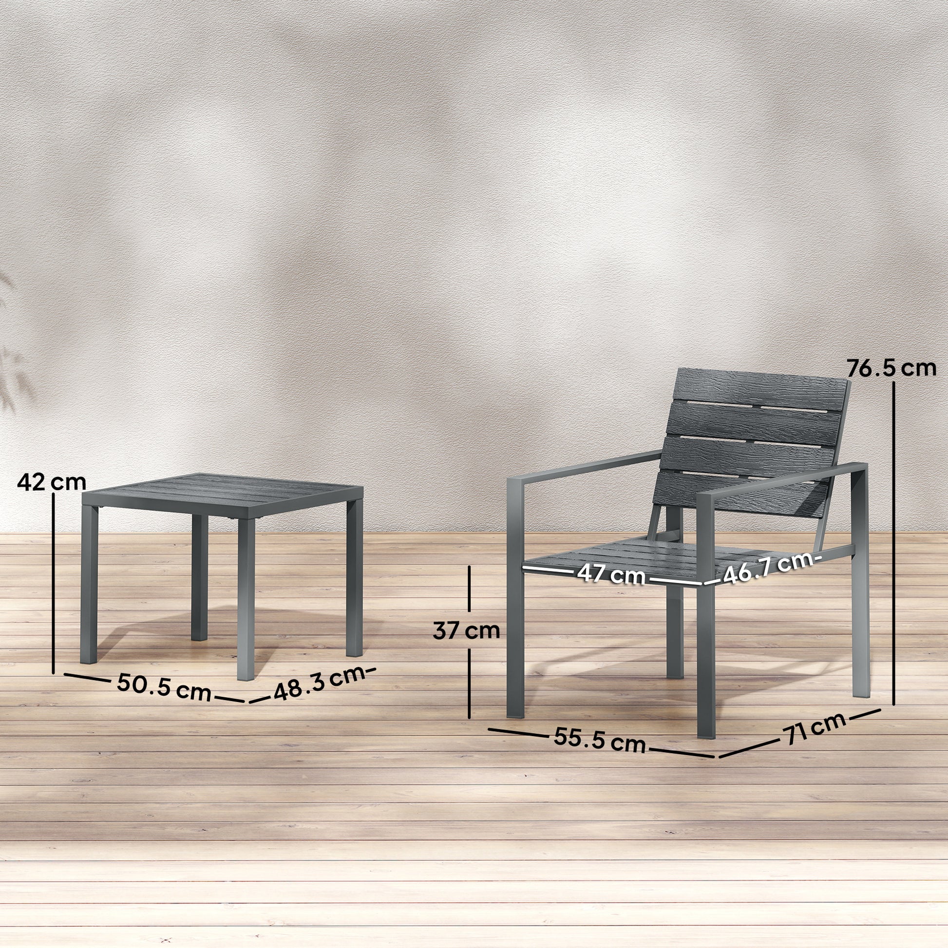 Outsunny 3 Pieces Garden Bistro Set for 2, Outdoor Bistro Table and Chairs with Metal Frame, Plastic Patio Furniture Set