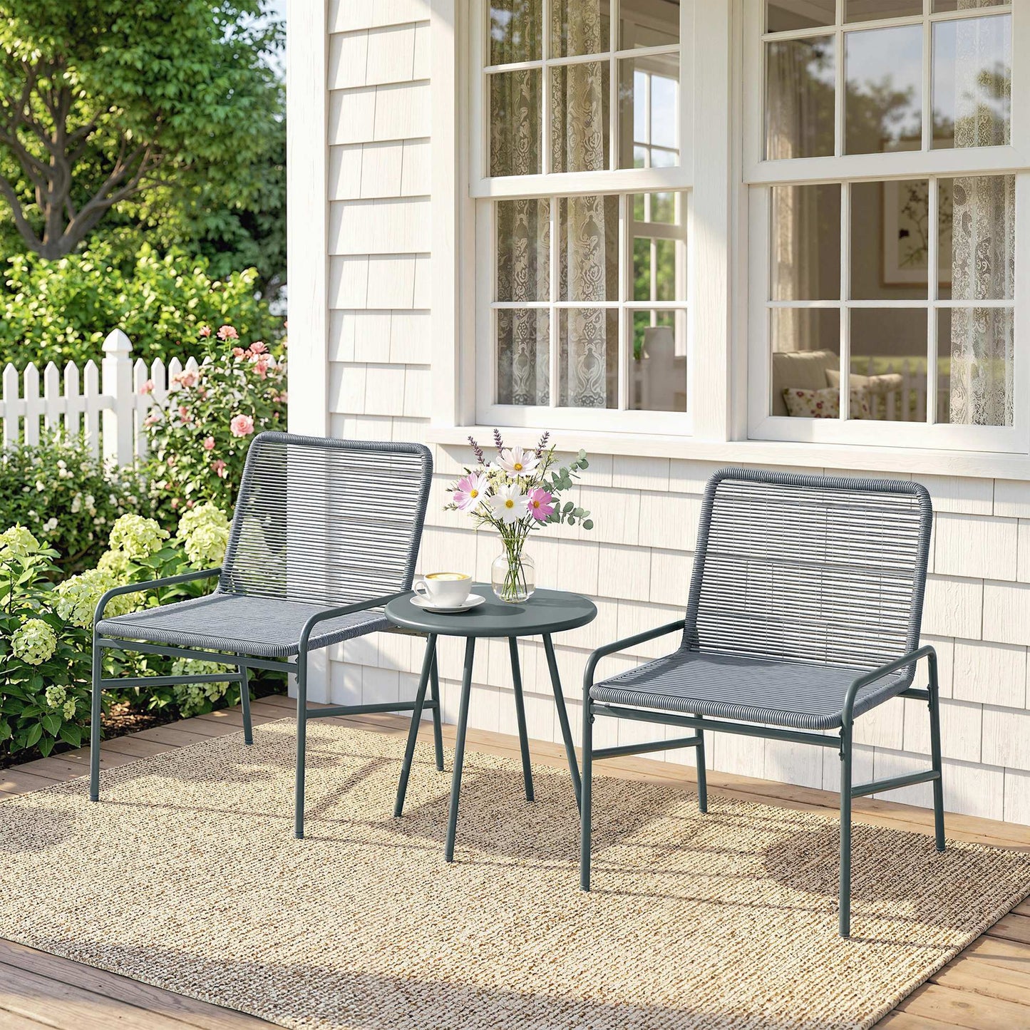 Mediterraneo 3 Piece Rattan Bistro Set, Garden Furniture Set with 2 Chairs, Round Coffee Table for Patio, Balcony